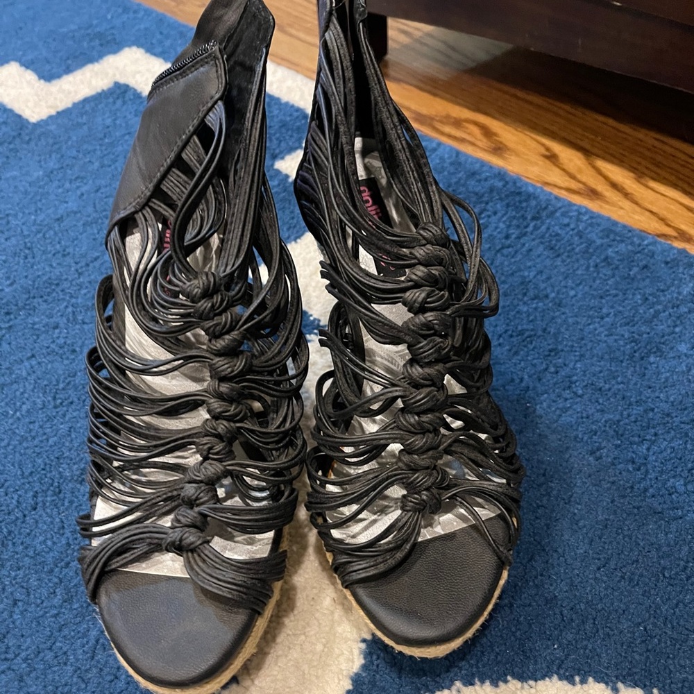 Black strappy espadrilles
